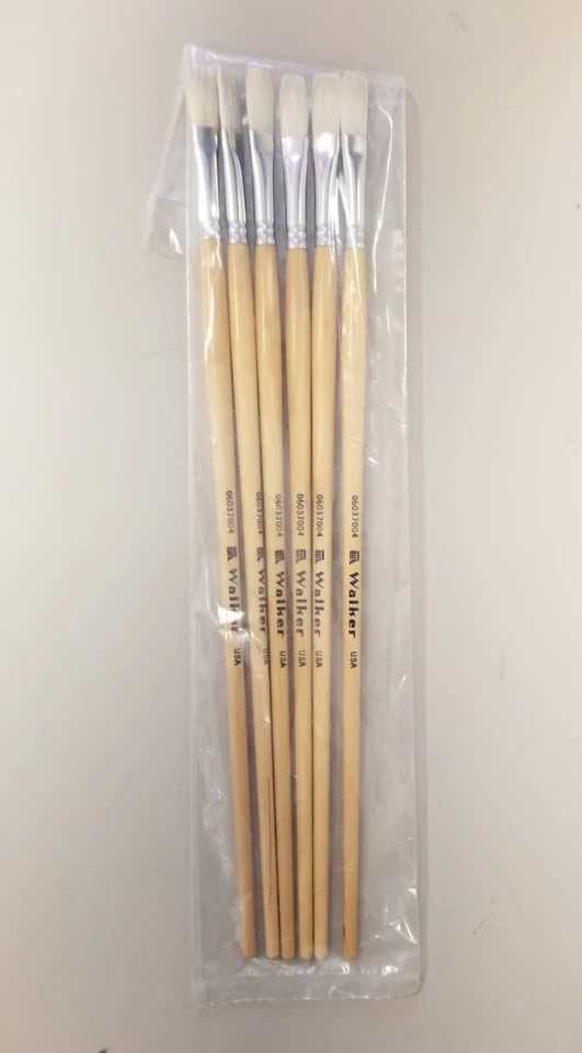 Size 4 White Bristle Flat Artist Brush, PACK OF 6, FREE SHIP CONT. USA ONLY - image 1 of 1