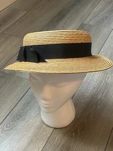 Vintage Designer Yves Saint Laurent YSL Strohhalm mit Band Vintage Bootsmütze beige - Bild 1 von 17