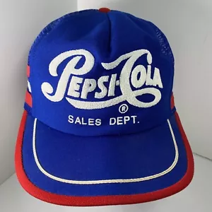 Vintage PEPSI COLA 3 Three Stripe Sales Dept Snapback Mesh Trucker Hat Cap USA - Picture 1 of 12