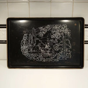 Vintage Unpainted Paint By Number 12" x 18" Toleware Tray w/ Romantic Scene  - Picture 1 of 3