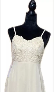 Azazie Sonya A-Line V-Neck Lace Chiffon Floor Length Dress Champagne J16 NWT W27 - Picture 1 of 11