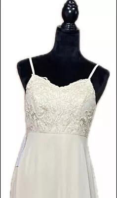 Azazie Sonya A-Line V-Neck Lace Chiffon Floor Length Dress Champagne J16 NWT W27 - Image 1 of 4