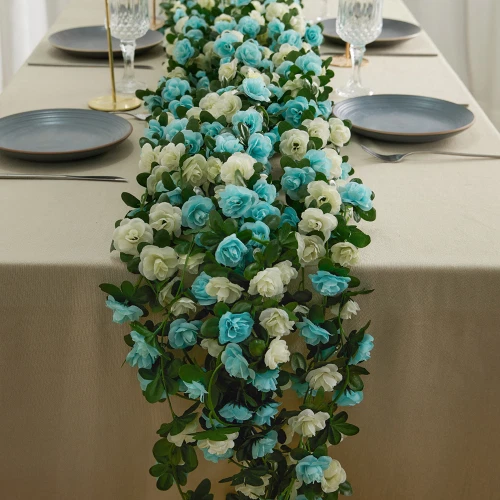 5件装2.55米假玫瑰藤人造花悬挂植物玫瑰常春藤家居装饰 — 第 1/4 张图片