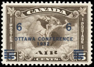 Canada Stamp - Air Mail #C4 - C2 Surcharged (Mercury, with scroll in hand) (1... - Picture 1 of 1