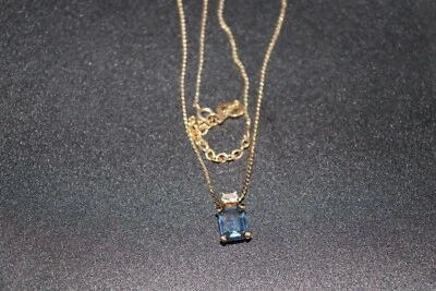 迪奥金色项链蓝宝石蓝色水晶吊坠 — 第 1/4 张图片