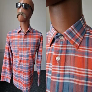 Mod SHIRT Red White and Blue Check -Medium- Vintage 1960s/1970s Retro AD99 - Picture 1 of 15