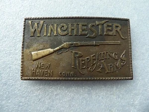 Winchester Rifle Repeating Arms Western Cowboy Brass Belt Buckle New Haven Conn. - Picture 1 of 6