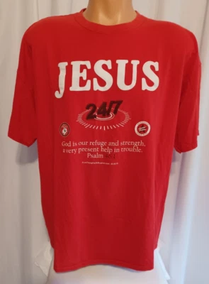 Jesus 24/7 Mens Tee Shirt Size 2XL Red Cotton Small Hole On Shoulder - Image 1 of 4