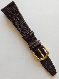 20mm - Brown Lizard Pattern / Smooth Leather Watch Band - ( Gold Buckle ) - Picture 1 of 3