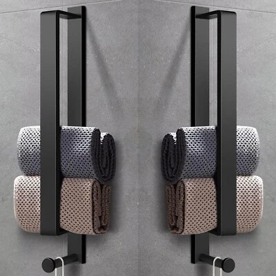 Handtuchhalter ohne Bohren 2 Stück Edelstahl Selbstklebend Schwarz Badetuch B85 - Bild 1 von 4