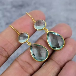 Aqua Apatit Edelstein handgefertigt 925 Sterlingsilber Ohrring Nieten Geschenk für sie 2" - Bild 1 von 6