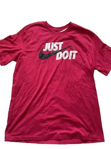 Mens Regular Nike Red Short Sleeve T-shirt Size L Nike Check Just Do It Black-18 - Picture 1 of 8