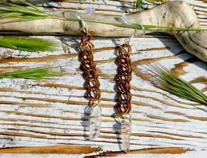 Clear Quartz Crystal Earrings with Sterling Silver Hooks for Energy Healing - Picture 1 of 7