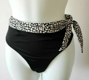 Croft And Barrow Black White High Fold Over Side Knot Tie Waist Bikini Bottom 14 - Picture 1 of 6