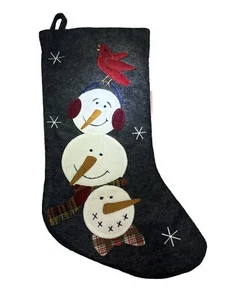 Stocking 3D Fabric Snowman Redbird Christmas Holiday Decor Gift Stuffer 18" - Picture 1 of 6