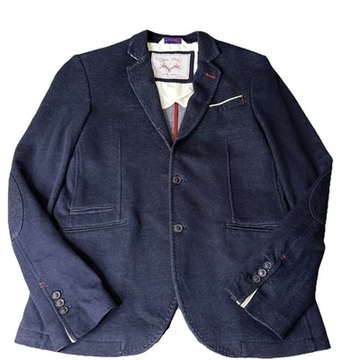 Blazer Zara Hombre Denim Couture 38 Azul Tejido Codo Parches Sin Estructura Foto 1 de 4