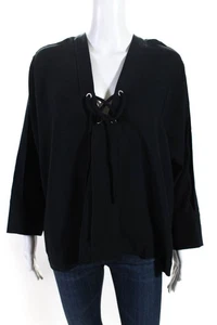 IRO Women's 3/4 Sleeve Alis Lace Front V Neck Blouse Navy Size FR.40 - Picture 1 of 6