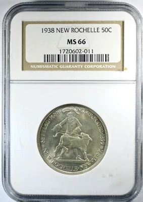 1938 New Rochelle Silver Commemorative Half Dollar - NGC MS-66 - Older Gen Slab - Image 1 of 4