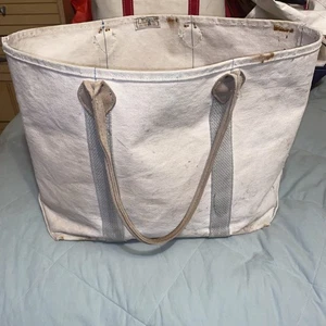 Vintage LL Bean Factory Store Boot & Tasche Leder Henkeltasche grau gestreift - Bild 1 von 20