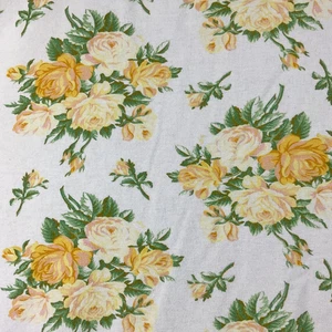Vintage Lanz of Salzburg King size flannel flat sheet + pillowcase yellow roses - Picture 1 of 7