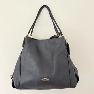 Borsa a tracolla Coach Edie 31 pelle di ciottoli slouchy tote blu scuro lucida borsetta - Foto 1 di 11