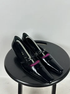Women's Vintage Prada Black Leather Square Toe Kitten Heels Size 38.5 EUR - Picture 1 of 24