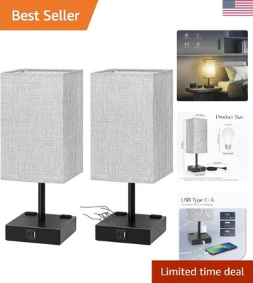 Conjunto moderno de 2 abajures de mesa de cabeceira controle de toque - tomadas USB e CA incluídas - Imagem 1 de 4