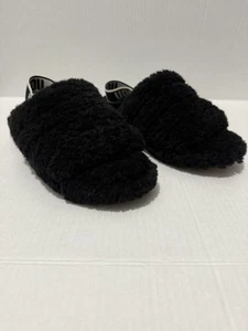 UGG FLUFF YEAH SLIDE BLACK SHEEPSKIN SLINGBACK SHOES SLIPPERS SIZE US 8 WOMENS - Picture 1 of 7