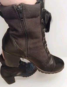 Stivaletti da combattimento XOXO Chunky vintage anni 90 11 M neri stringati zip spigolosi biker - Foto 1 di 12
