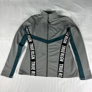 True Religion Womens Track Jacket Gray Teal Full Zip Logo Trim SizeXL - Picture 1 of 5