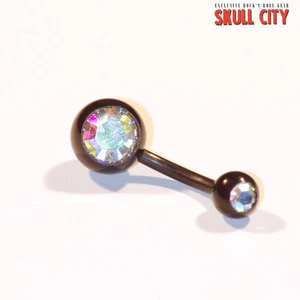 BLACK JEWELLED NAVELSTUD RAINBOW - Bauchnabel Piercing - Schmuck Banane Stecker - Picture 1 of 1