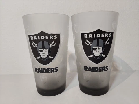Vintage NFL Los Angeles Raiders Football Frosted Tumbler Drinking Glass-Pair-90s Cover