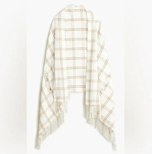 J Crew Mantón Ventana Capa Bufanda con Flecos Blanco Camel Tostado Talla Única - Imagen 1 de 2