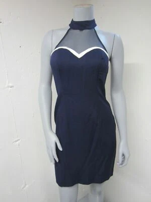 Винтажный 90-х темно-белый сетки дроссель воротник с бретелью через шею вечеринки коктейльное Clubwear платье 6 - Изображение 1 из 4