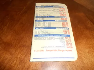 1982 LINCOLN MERCURY PRICE BOOK / MANUAL '82 MODELS OPTIONS CODES COUGAR CAPRI + - Picture 1 of 2
