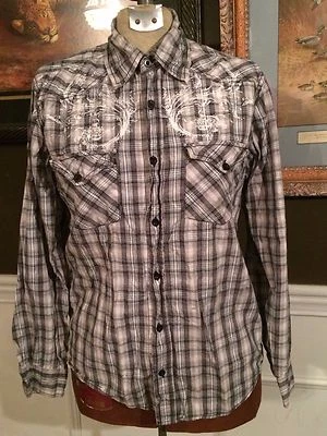 Men's Button Down Blouse Stripe Grey Blend Medium Modern Culture Long Sleeve USA - Image 1 of 4