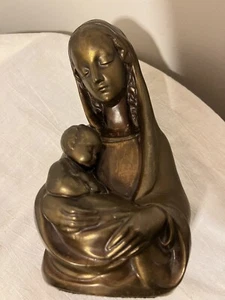 Vintage 10” Metal Bronze Virgin Mother Mary Baby Jesus Sculpture Rare - Picture 1 of 10