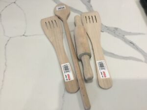 Wooden spoon 40 cm  2   12” beech spatula slotted   Mini revolving rolling pin