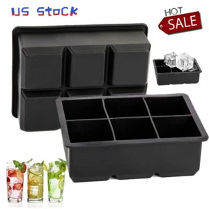 6 Ice Maker Large Cube Square Tray Molds Whiskey Ball Cocktails Silicone Big USA - Picture 1 of 9