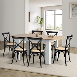 Oikiture 160cm Extendable Dining Table with 6PCS Dining Chairs Crossback Black - Picture 1 of 10