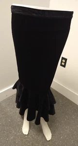 Gianni Bini Negro Terciopelo Midi Falda Lápiz Volantes Parte Inferior Sirena Gótica Pequeña - Imagen 1 de 5