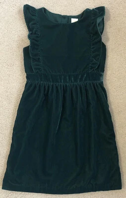 GYMBOREE size 6 Girls Sleeveless Green Velvet Pencil Dress Ruffle Bodice EUC - Image 1 of 4