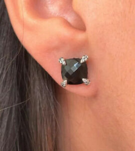 David Yurman 9MM Chatelaine Stud Earrings with Black Onyx and Diamonds