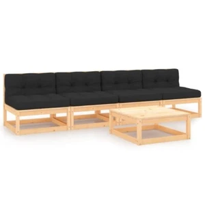 Rustic Elegance in Five: Pinewood Garden Lounge Set with Comfy Cushions - Picture 1 of 9