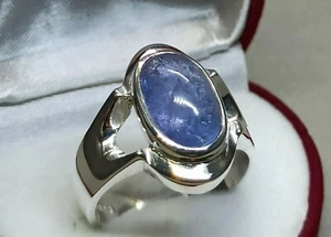 Natural Cabochon Ceylon Blue Sapphire Sterling Silver 925 Handmade Women Ring - Picture 1 of 12