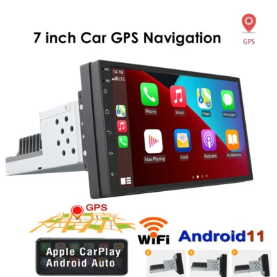 Single 1Din 7" Android 10 Car Stereo Radio GPS Navi Touch Screen WiFi CarPlay US - Image 1 of 4