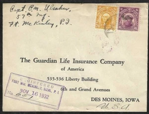 PHILIPPINES 1932 Registered Cover Fort William McKinley to Des Moines Iowa - Picture 1 of 2