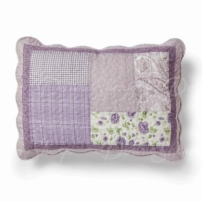 DONNA SHARP LAVENDER ROSE COZY COTTAGE COTTON PATCHWORK QUILTED PILLOW SHAM - Image 1 of 3