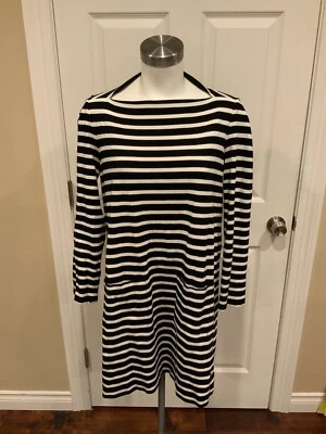 Vestido Kate Spade New York Negro Blanco Rayas Cuello Barco, Talla Mediana Foto 1 de 4