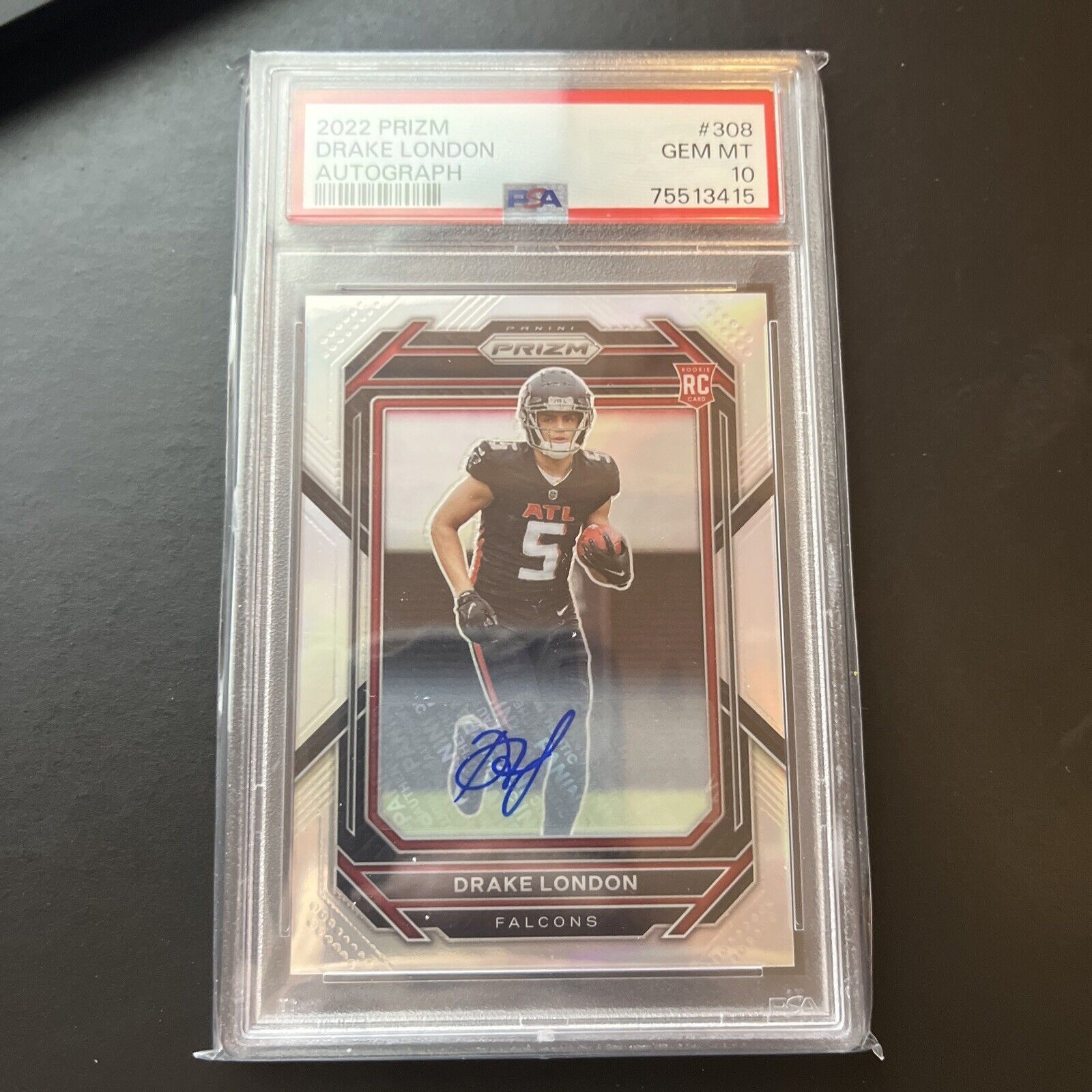 2022 Panini Prizm Drake London SILVER PRIZM Rookie Auto #308 PSA 10 FALCONS